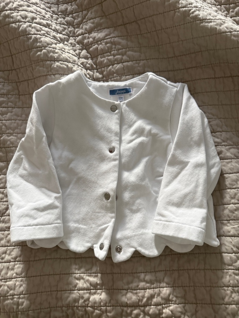 White Scallop-Edge Girls Jacket